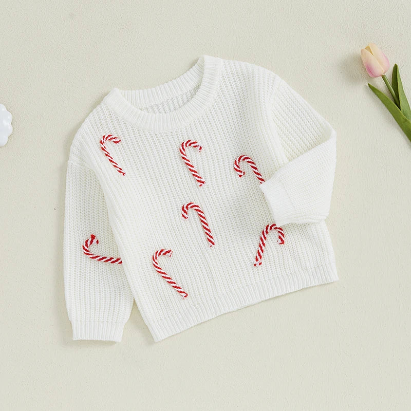 Candy Cane Baby Christmas Sweater White