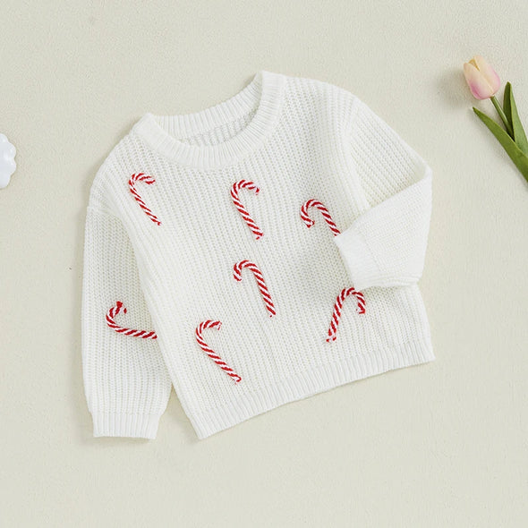 Candy Cane Baby Christmas Sweater - White