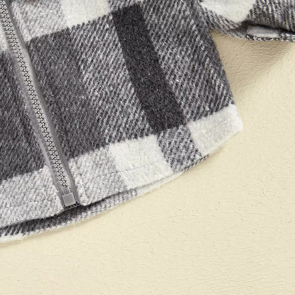 Toddler Hooded Plaid Zip-up Shirt