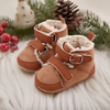 Double Strap Faux Leather Baby Booties - Brown