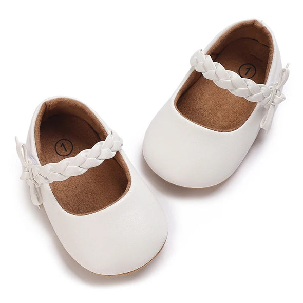 Braid Strap Baby Mary Janes -  White