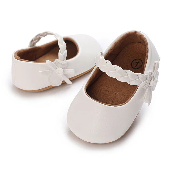 Braid Strap Baby Mary Janes -  White