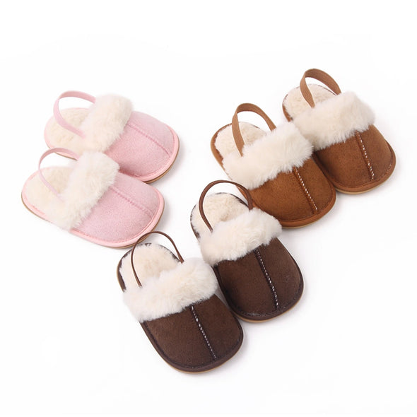 Baby Faux Suede Fur Slippers - Dark Brown