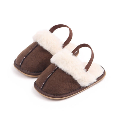 Baby Faux Suede Fur Slippers - Dark Brown