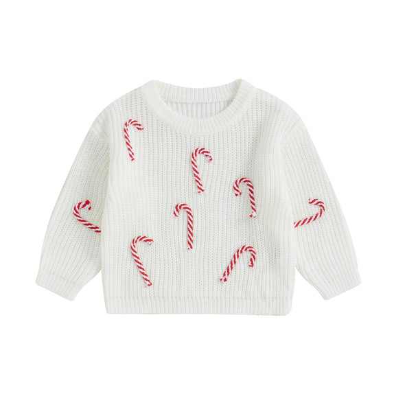 Candy Cane Baby Christmas Sweater - White